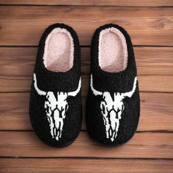 Longhorn Skull Slippers Cowgirl Slippers | Steerhead Cow Skull Western - Picture 1 of 2